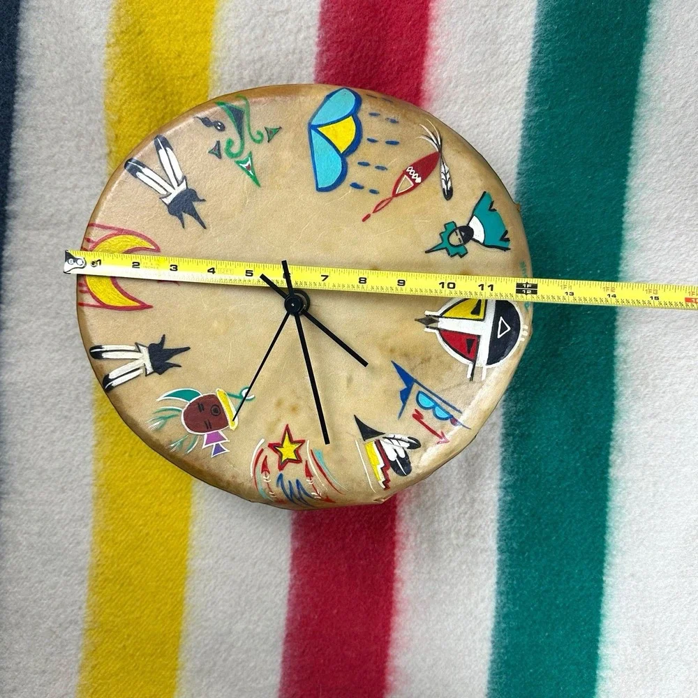 VTG Native American Clock Drum Cow Hyde Wood Symbols - WORKS‎ Artist 